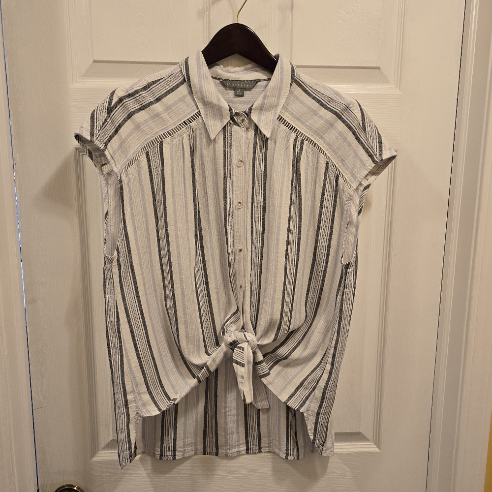 Sharagano Women's Striped Top Linen blend Sz L